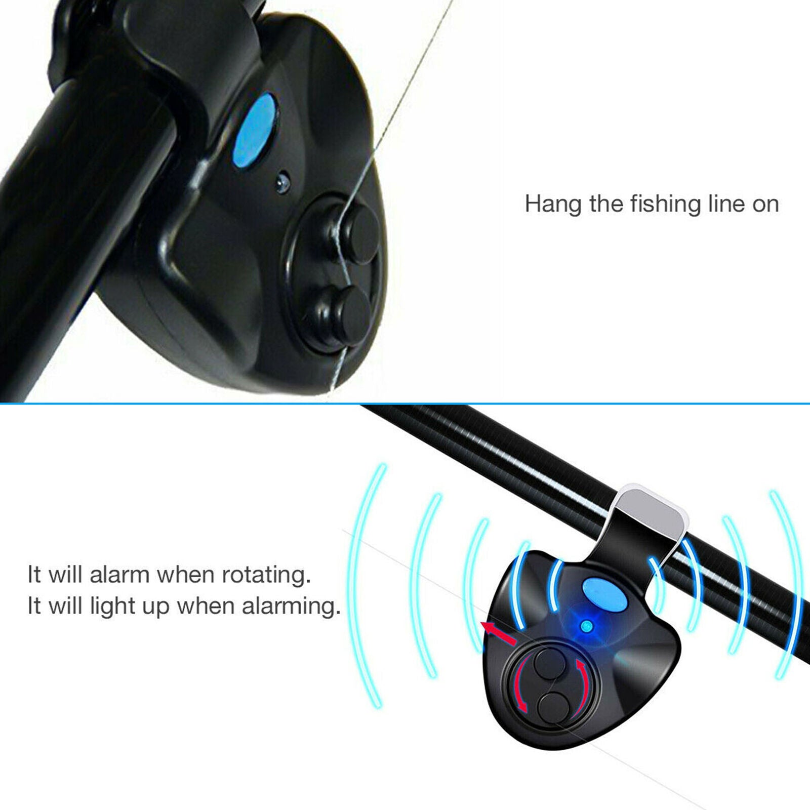 4 x Electronic LED Light Fishing Bite Sound Alarm Alert Bell Clip On Fishing Rod