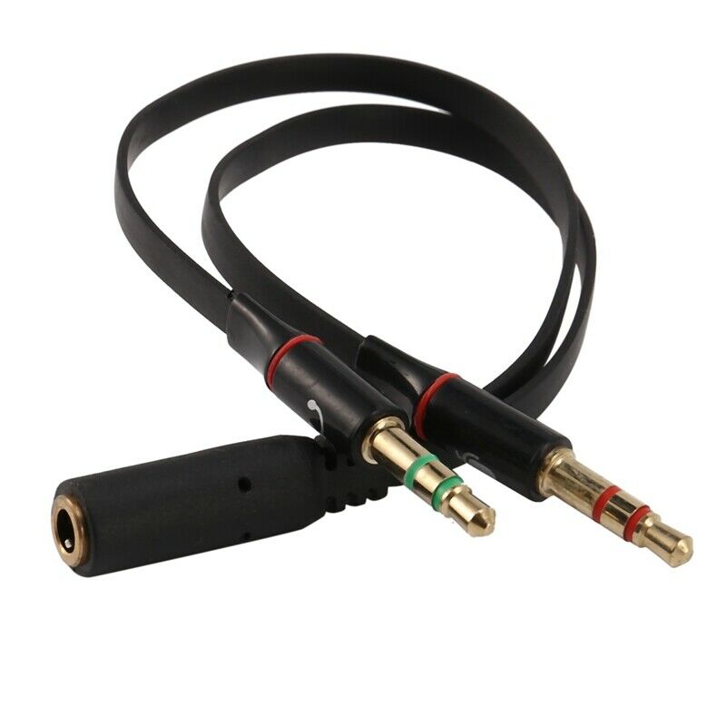 Black 3.5mm Y Splitter 2 Jack Male to 1 Female Headphone Mic Audio Adapter DI3S3