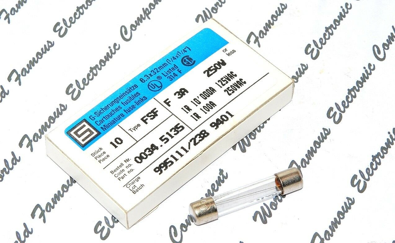 1pcs - SCHURTER (F) 3A 250V 6.3x32mm Glass Fuse - 0034.5135 (FSF) F3A250V