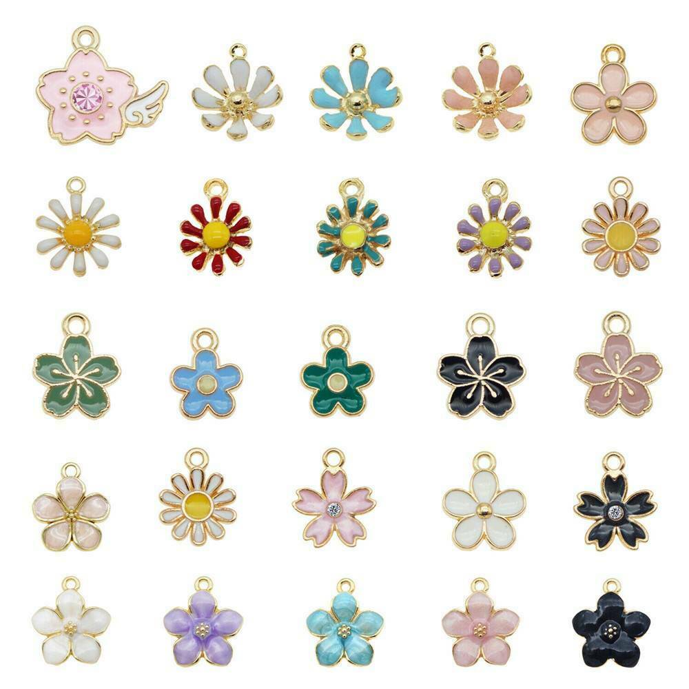 Assorted Mixed 40pcs Enamel Alloy Daisy Flowers Pendant Charms DIY Accessories !