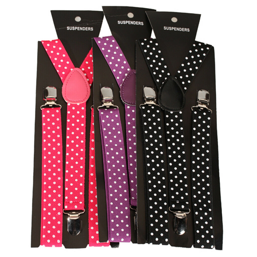 Clip-on Braces Elastic Y-back Suspender 37 x 15/16 inch - Black w/ White Dots