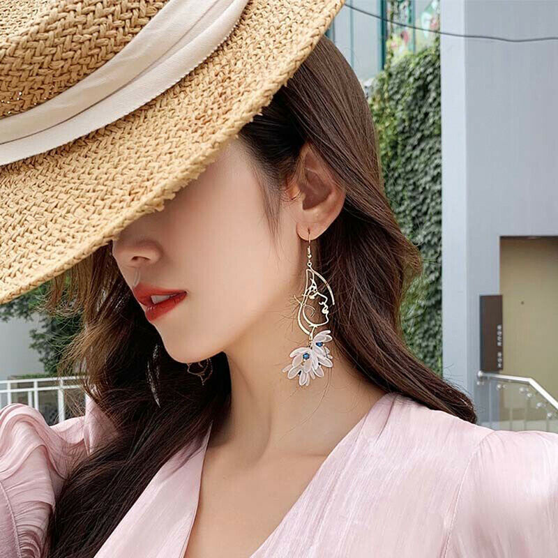 Creative Asymmetric Face Flower Tassel Earrings Drop Dangle Women Jewelry.l8