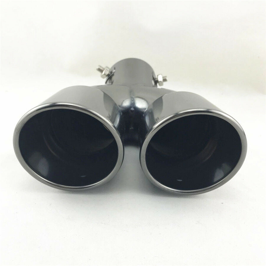 Clamp-on Stainless Round Curved Dual Exhaust Tip 2.5" Inlet Angled Muffler Pipe