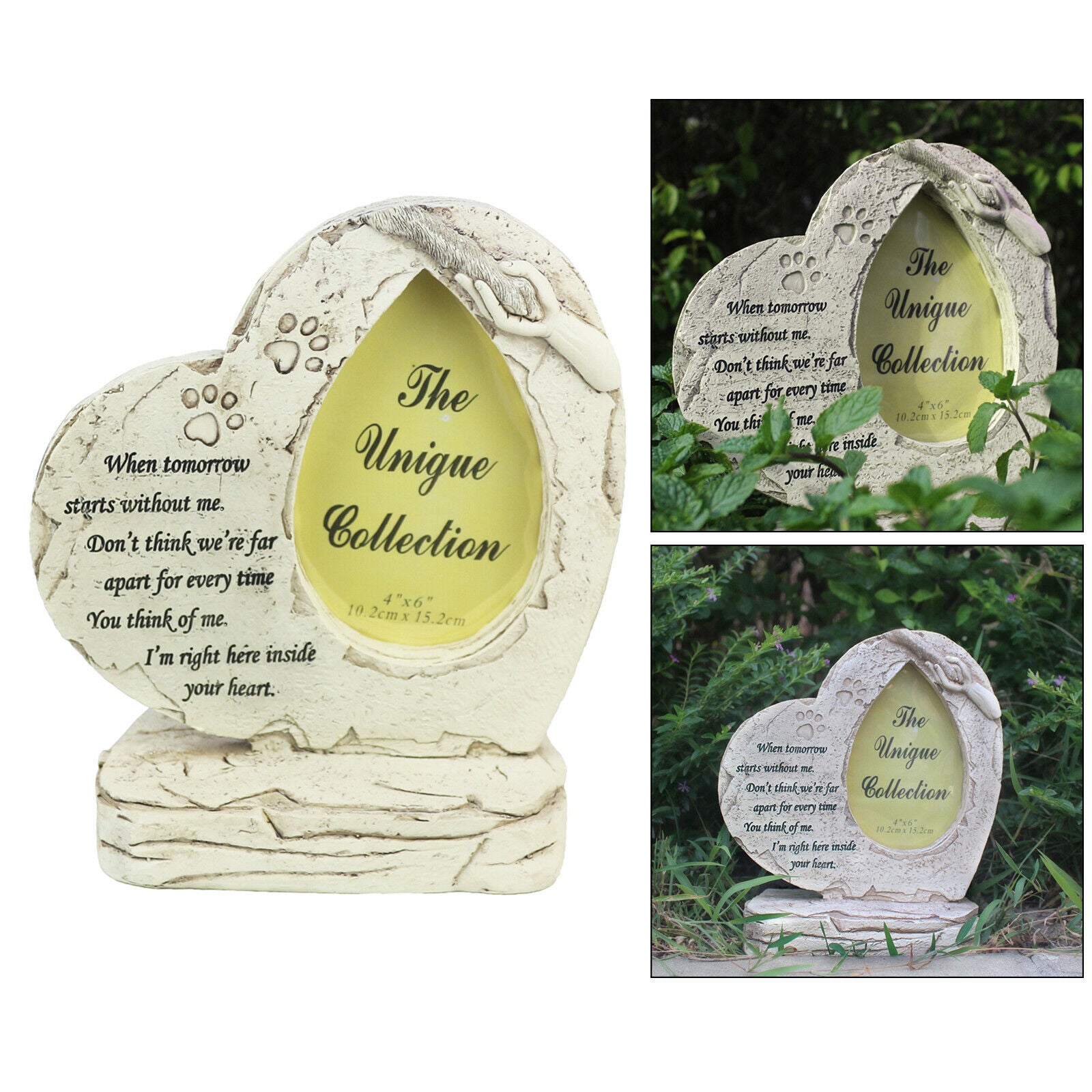 Pet Memorial Stone Heart-shaped Dog Grave Marker Photo Frame Outdoor Accs