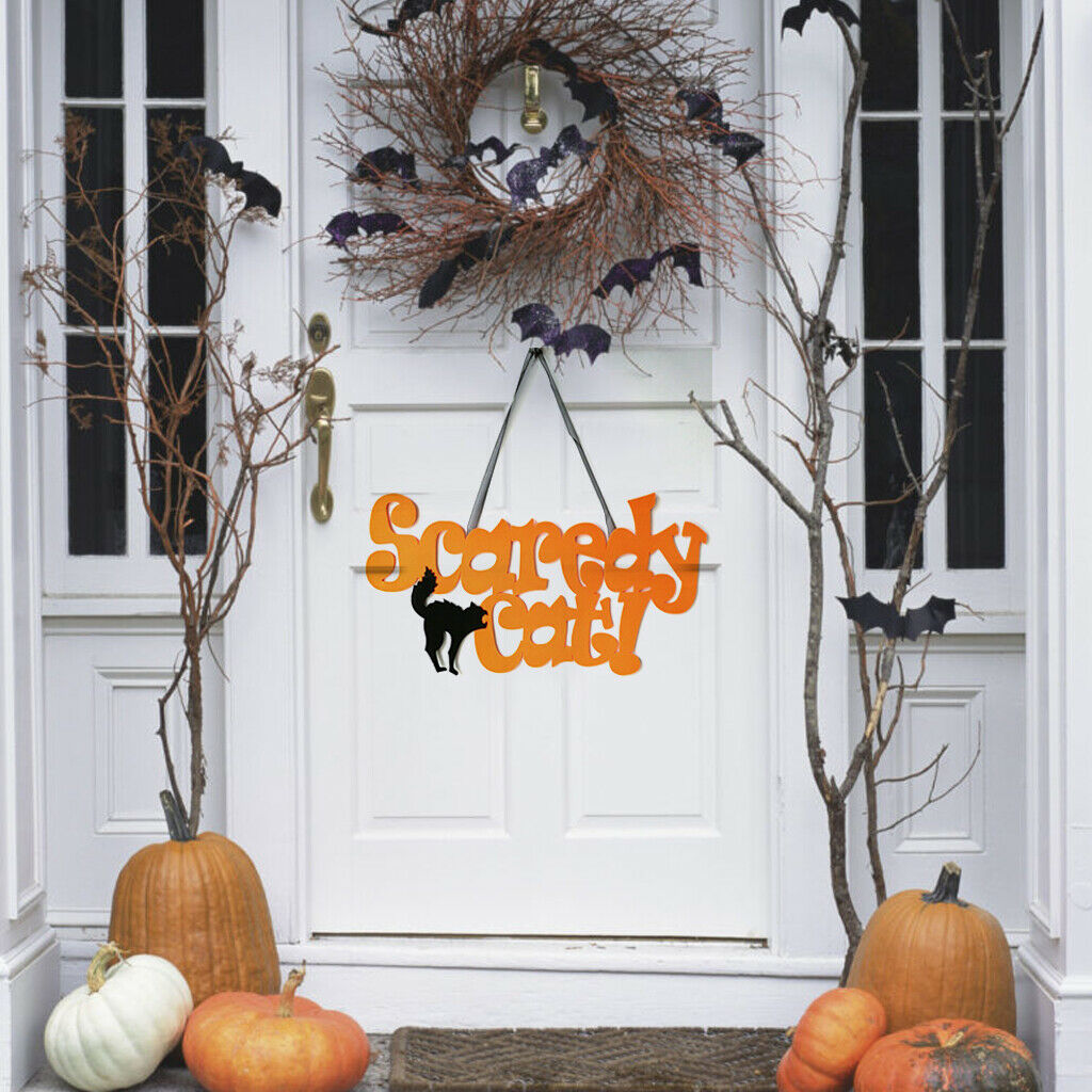 Scaredy Cat Hanging Nonwoven Signs Halloween Wall Door Hanging Pendant Decor