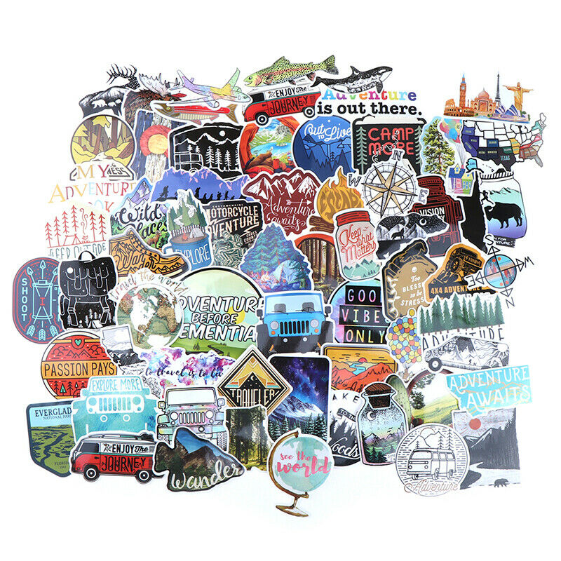 65Pcs Hiking Travel Stickers Adventure Outdoor Landscape Waterproof PVC DecalRDD
