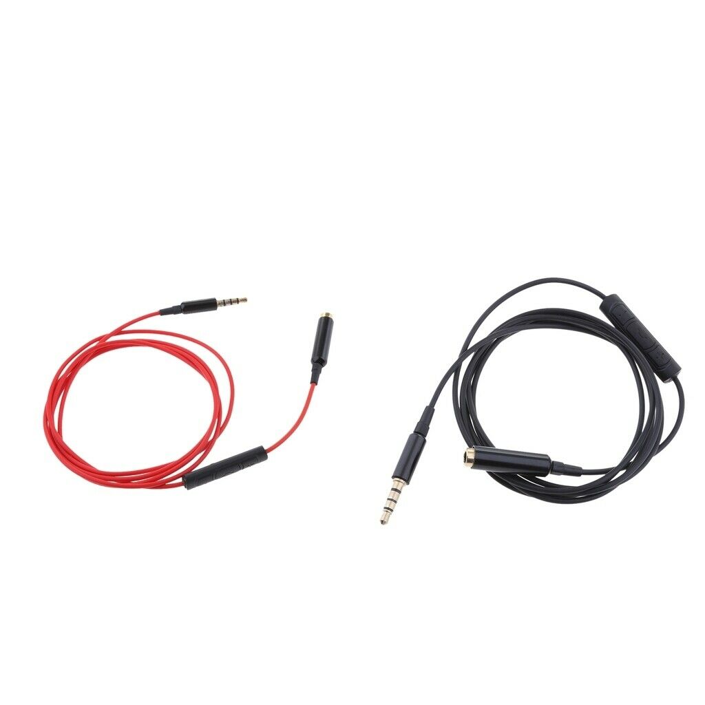 2Pieces 3.5mm male to 3.5mm Female Stereo Audio Cable with remote & mic