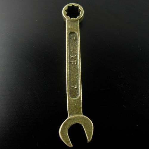 40 pcs Antiqued Bronze Alloy Charm Wrench Shaped Pendant Jewelry Crafts 33x7x2mm