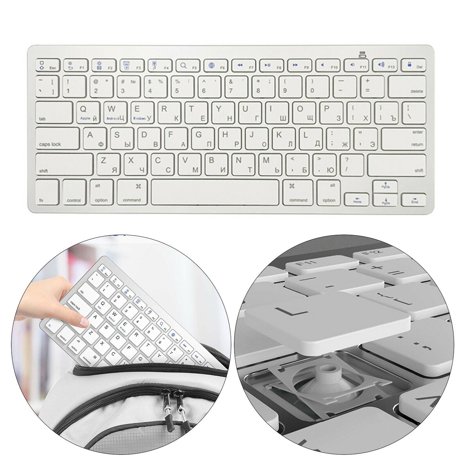1x 78 Keys Wireless Bluetooth Keyboard Russian for Desktop Laptop Smartphone