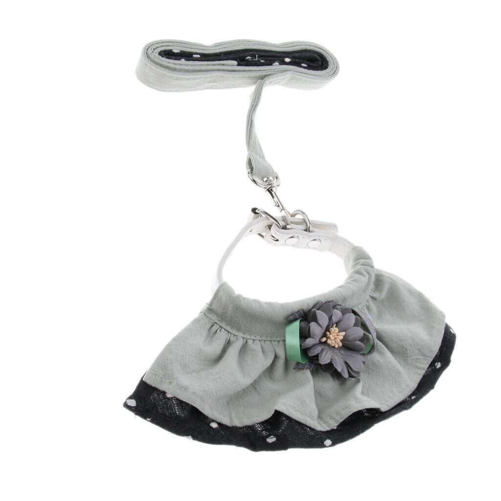 Dog Flower Collar Chest Strap with Traction Rope, Pet Dog Cat Leash Green M