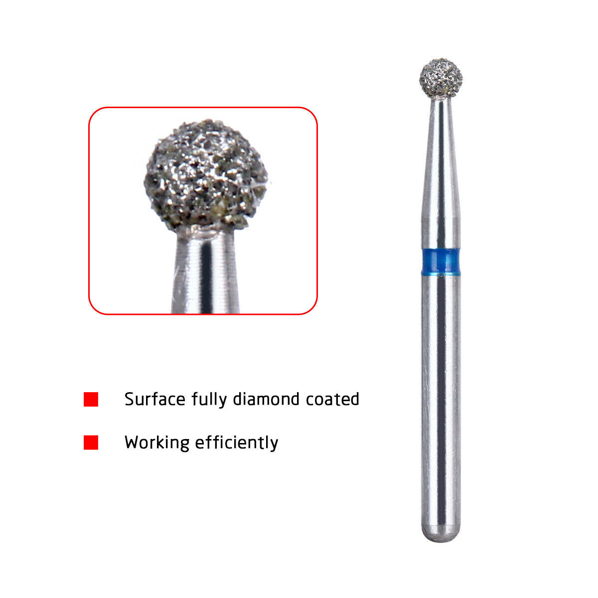 50XDental Two-tier Diamond Burs BR-40 for High Speed Handpiece FG Ball Round end
