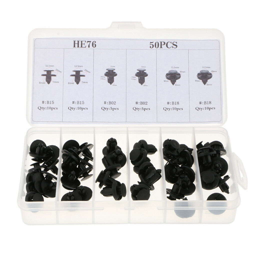50 Pieces 6 Sizes Car Body Push Pin Rivet Trim Fastener Panel Clip Retainer