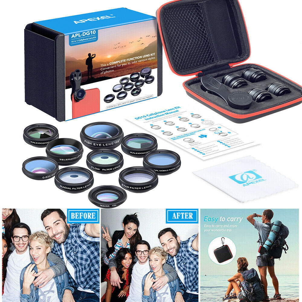 10in1 Smartphone Phone Camera Lens Kit Wide Angle Lens & Macro Lens + Fisheye US