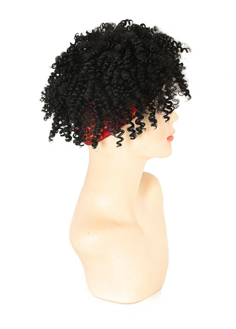 African Kinky Headband Wrap Wigs for Black Women Synthetic Afro Curly Hair Wigs