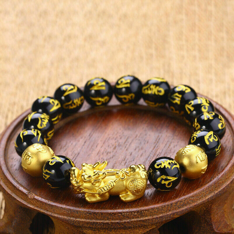 1pcs Feng Shui Black Obsidian Beads Bracelet Attract Wealth & Good Luck Bangle