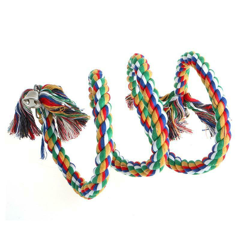 Pet Parrot Chew Rope Budgie Bell Bird Perch Coil Swing Cockatiel Cage Hang Toys