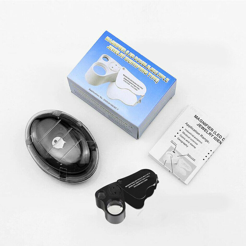 30X 60X Handheld Pocket Jewelers Loop Eye Glass Magnifier Loupe 2 LED Light