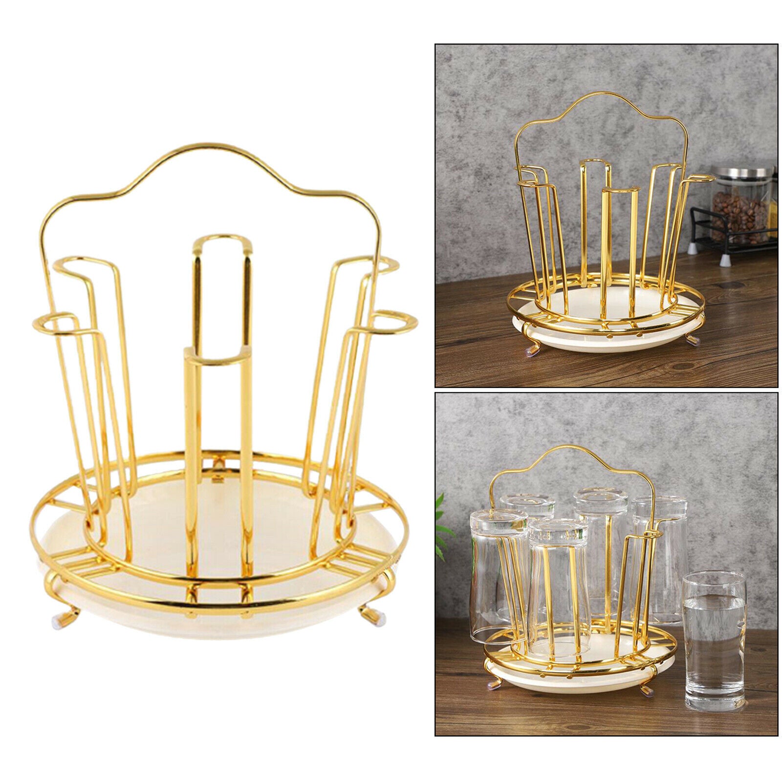 Golden Mug Holder Stand Metal Drainer RackTree Mugs Bottles Kitchen Storage