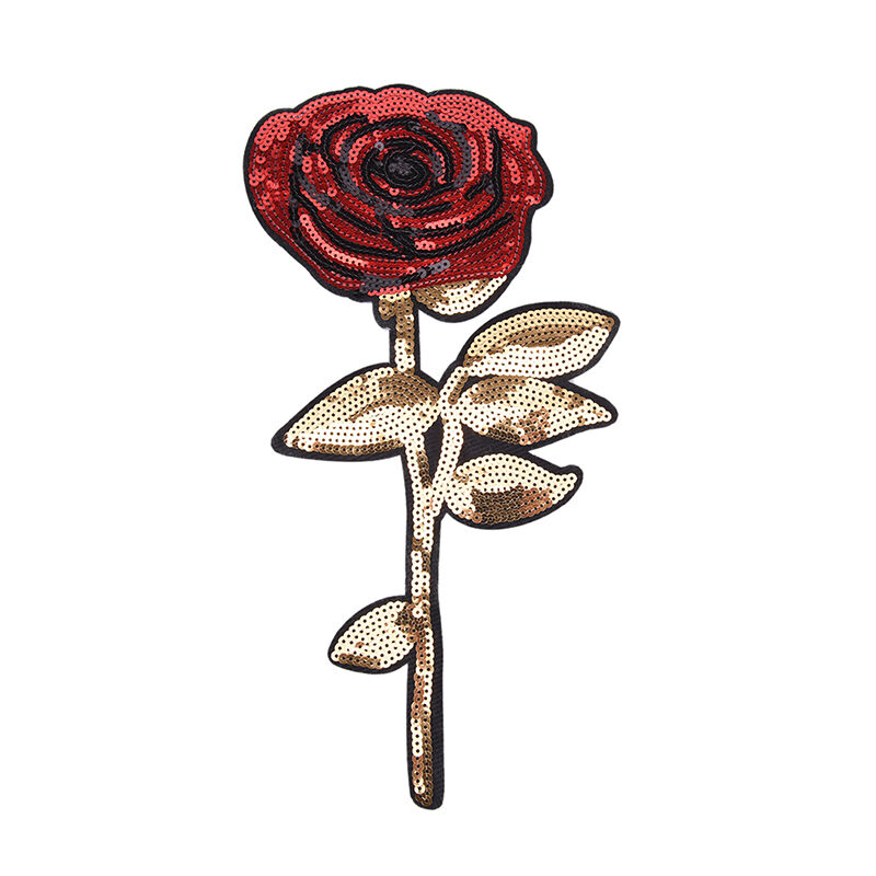 Rose Flowers Sequins Embroidered Iron on Patches for Clothing Appliques .l8
