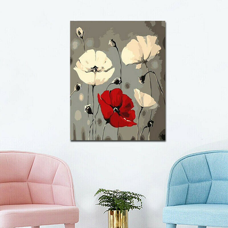 DIY Unframed Oil Painting By Numbers Flowers Picture Canvas Living Room Wall Art