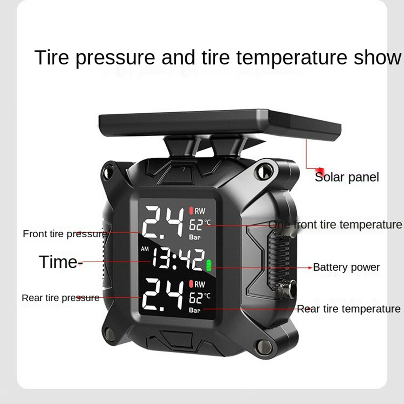 Solar Smart Tire Pressure Monitoring System Large LCD for Motorcycle Car RV