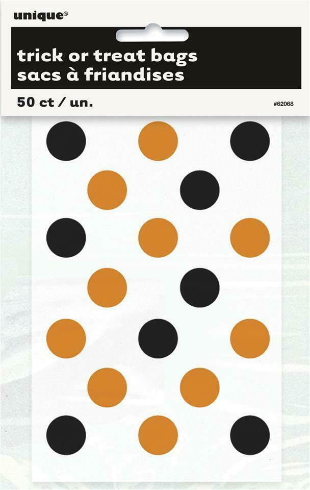 Orange & Black Decorative Dots Polka Dots Party Treat Bags x 50