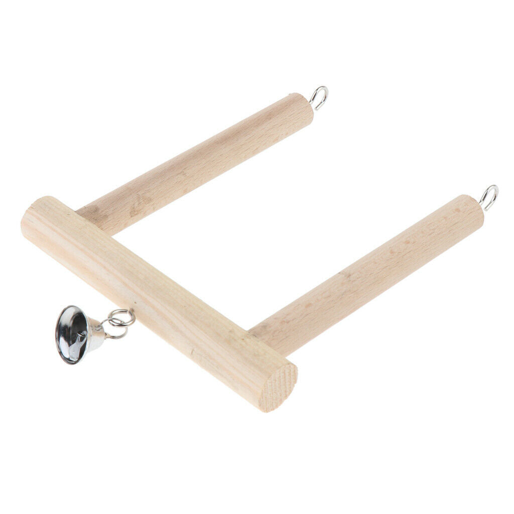 Wooden swing perch with bell for bird cage