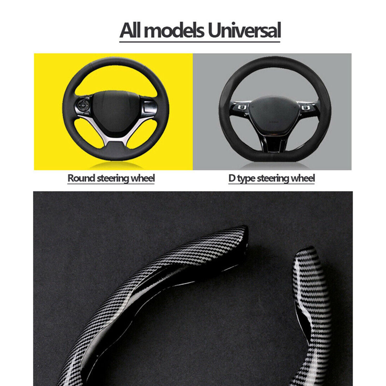 Carbon Fiber Look Universal Car Steering Wheel Booster Cover Non-Slip Accessory