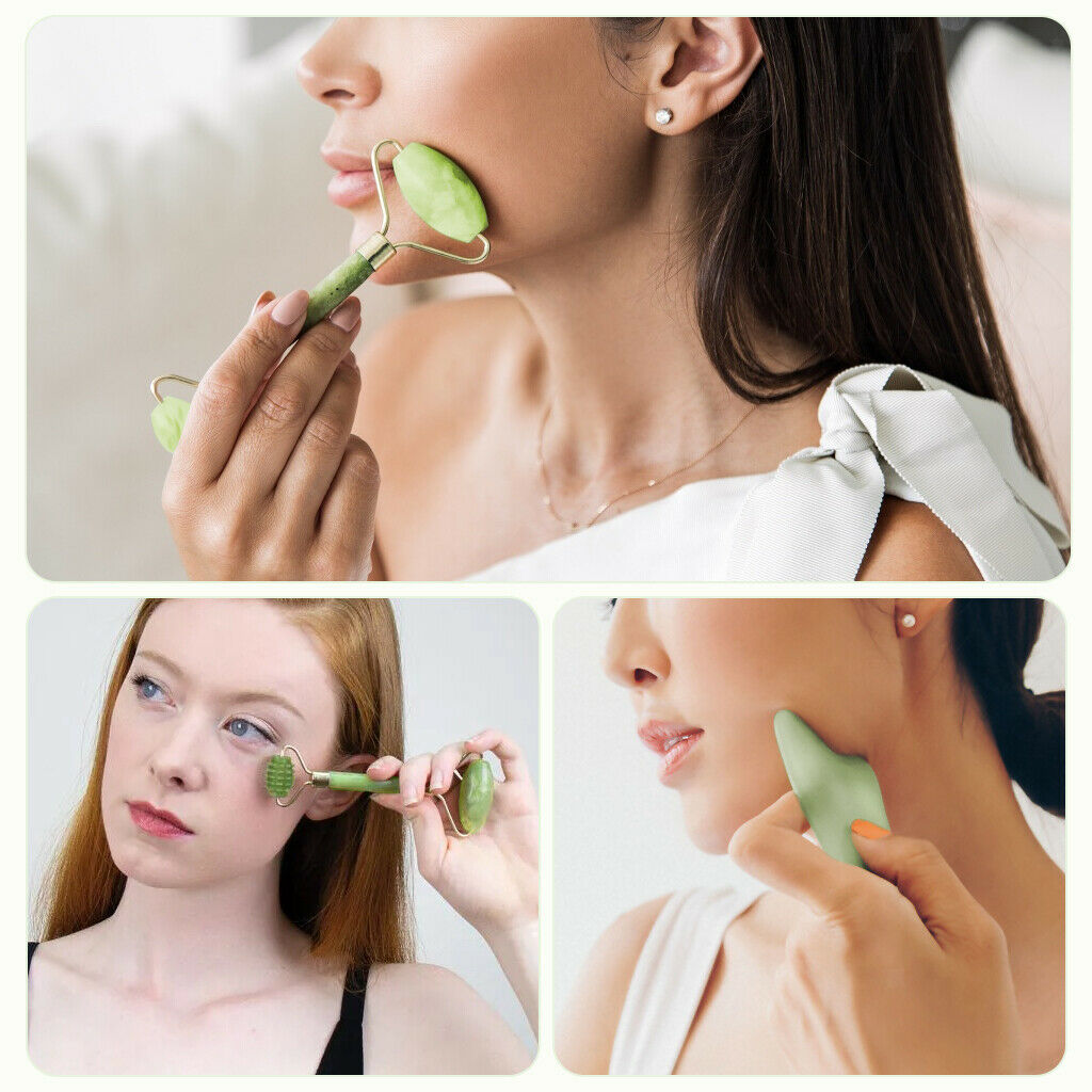 Jade Roller for Face with Gua Sha Massager Tool Natural Jade Facial Beauty Sets