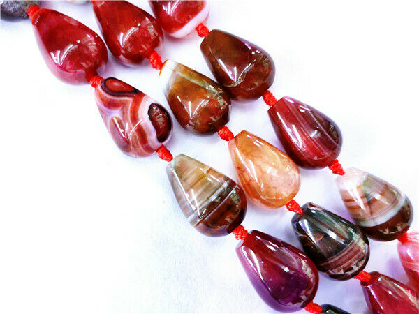 1 Strand 18x13mm Brown Dragon Veins Agate Teardrop Loose Beads 15.5inch HH8537