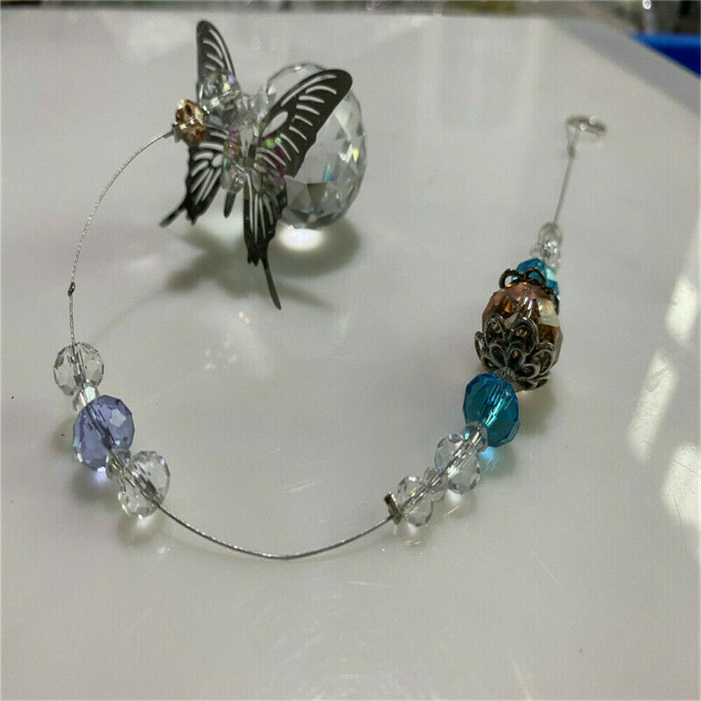 Crystal Prisms Ball Suncatcher Butterfly Hanging Ornament Home Car Pendant Decor