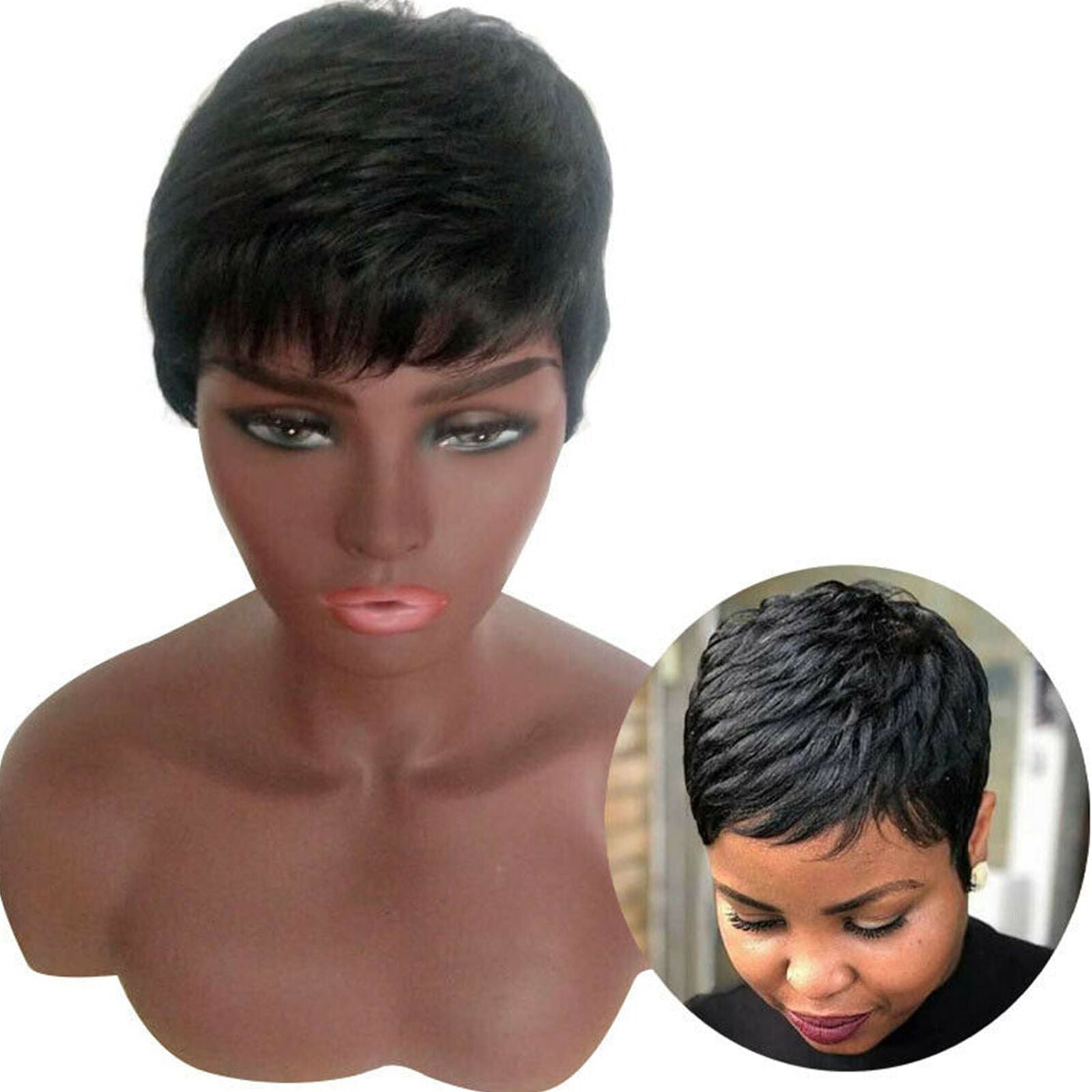 Fashion Women Short Cut Wig Full Wigs Wavy Hair Black Boycut Fiber
