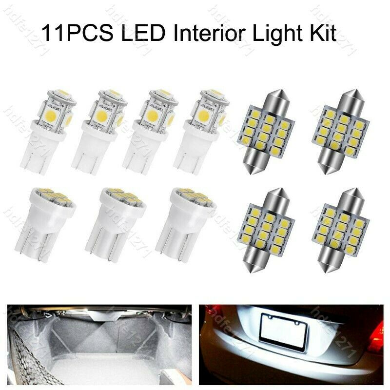 11 Pcs White LED Bulbs for Dome & Map & Door & Glove Box & License Plates Lights