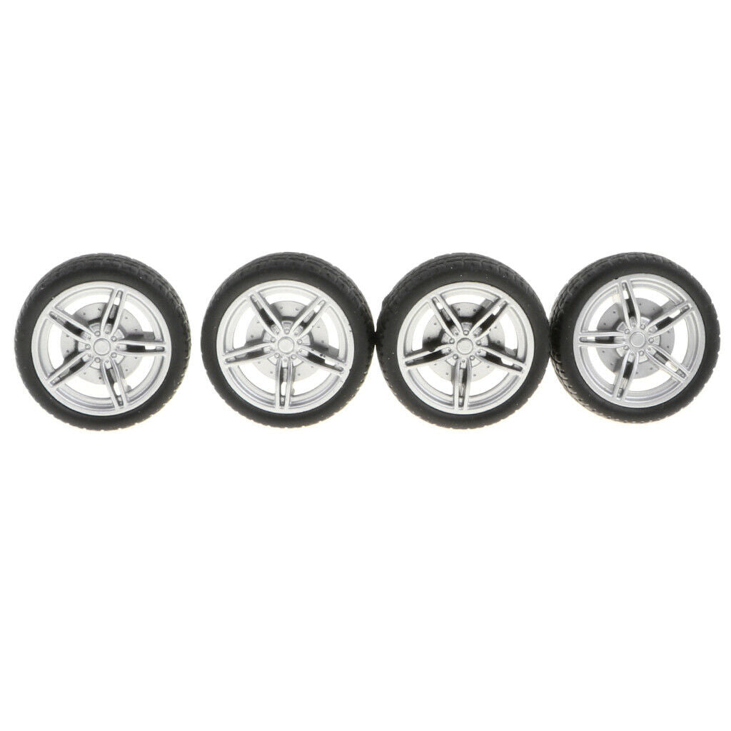 40mm 5-Spoke Plastic Wheel Rims with Soft Rubber Tires for RC Car, Pack of 4