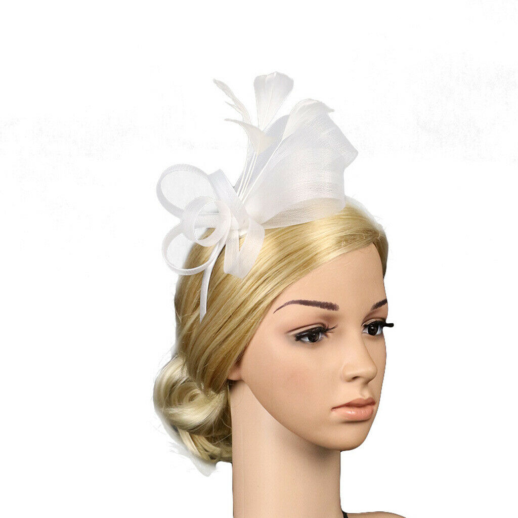 Lady Flower Fascinator Hat 1920s Gatsby Bridal Headband Cocktail Party White