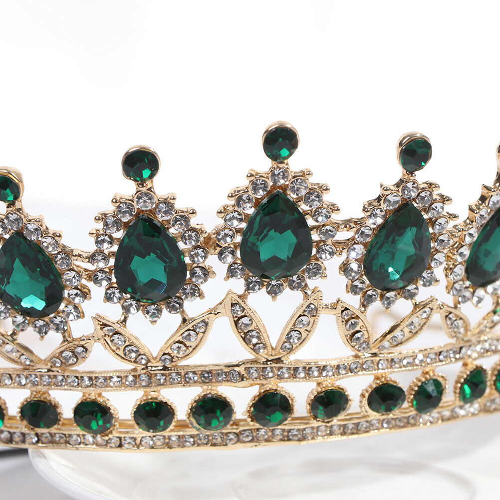 Luxury Green Crystal Baroque Diadem Rhinestone Bridal Crowns Pageant JewelryBDD