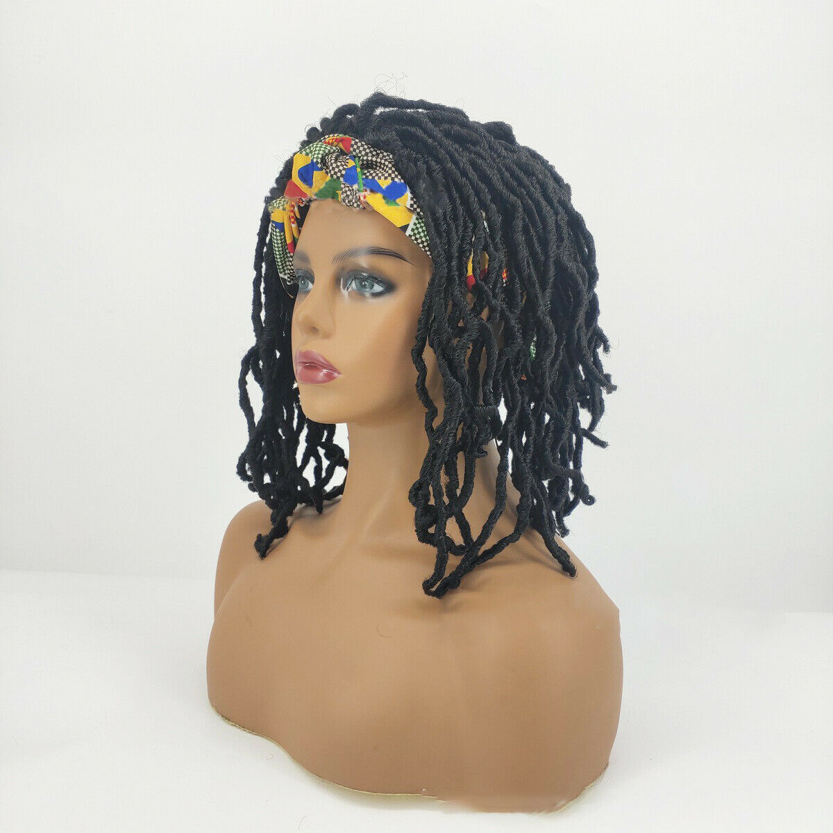 30cm African Faux Locs Wrap Wigs for Black Women Twist Curly Locs Headband Wigs