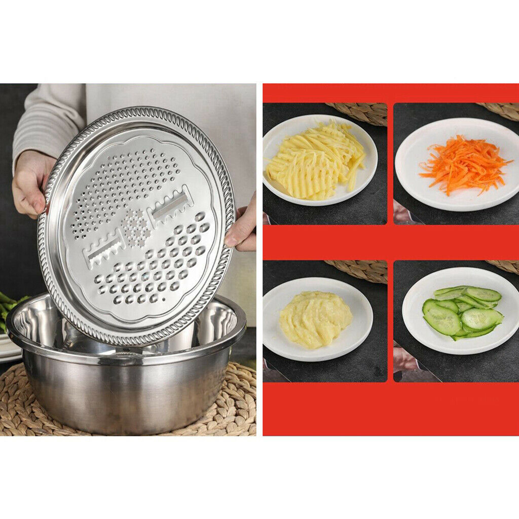 Kitchen Colander Strainer Shredding Cleaning Salad Mixing Bowl w/ Grater