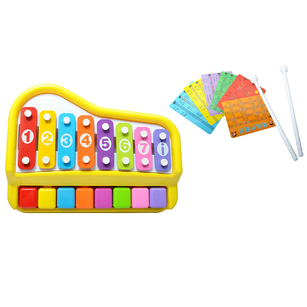 2 In 1 Piano Xylophone 8 Keys Mini Glockenspiel Instrument with Music Cards