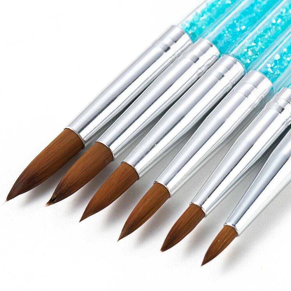 6x/set Kolinsky Sable Hair Acrylic NailBrush Liquid Glitter Handle Manicure Tool