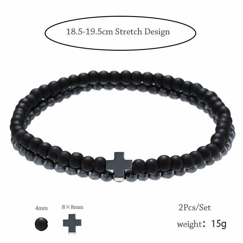 2Pcs/Set Crown Frosted Stone Beaded Bracelet Bangle Wristband Men Jewelry Gifts