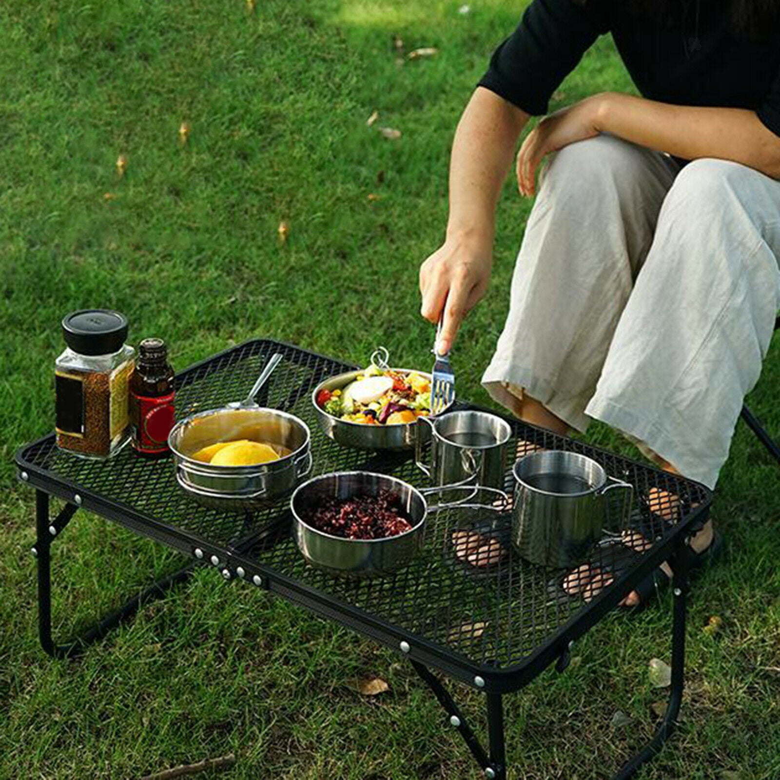 5Pcs Stainless Steel Tableware Mess Kit Includes Drink Cup & Bowl & Pan Pot for