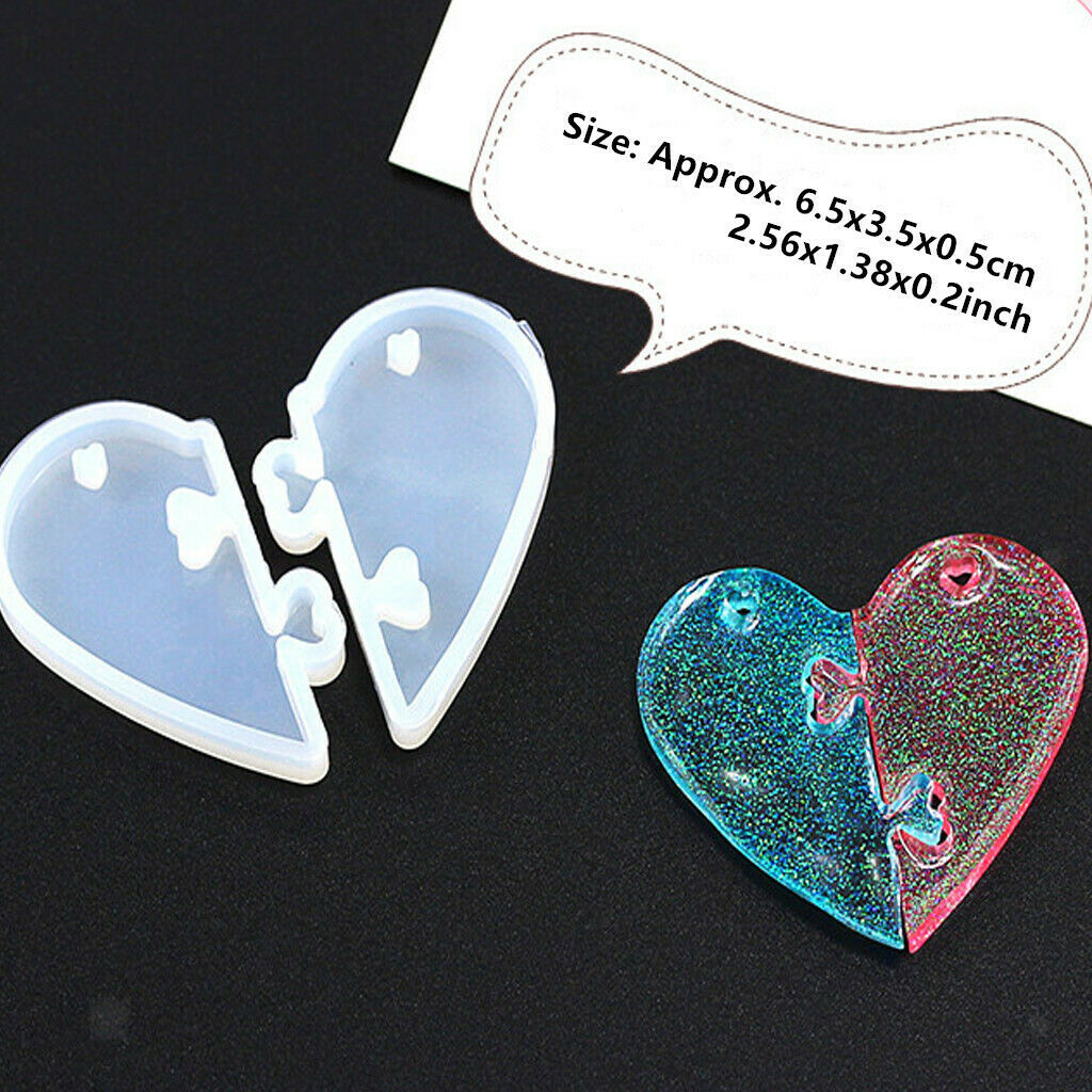 Puzzle heart pendant shape jewelry silicone mold split heart shapes, for