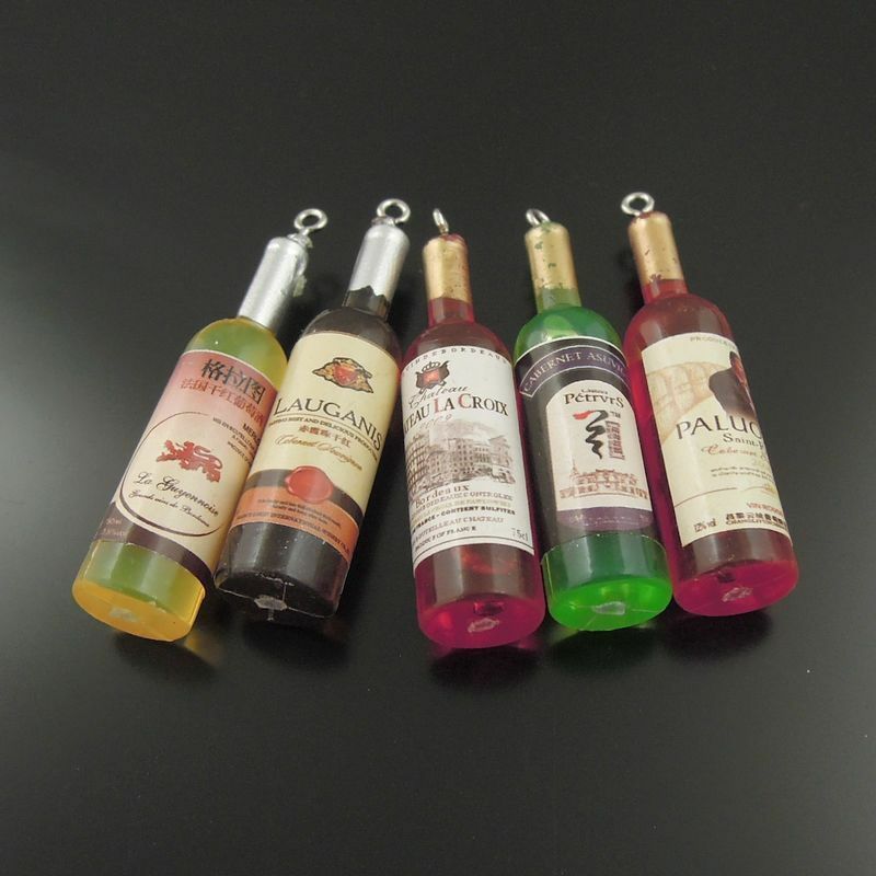 20pcs Multi-color Mixed Acrylic Wine Bottles Sh aped Charms For Necklace Pendant