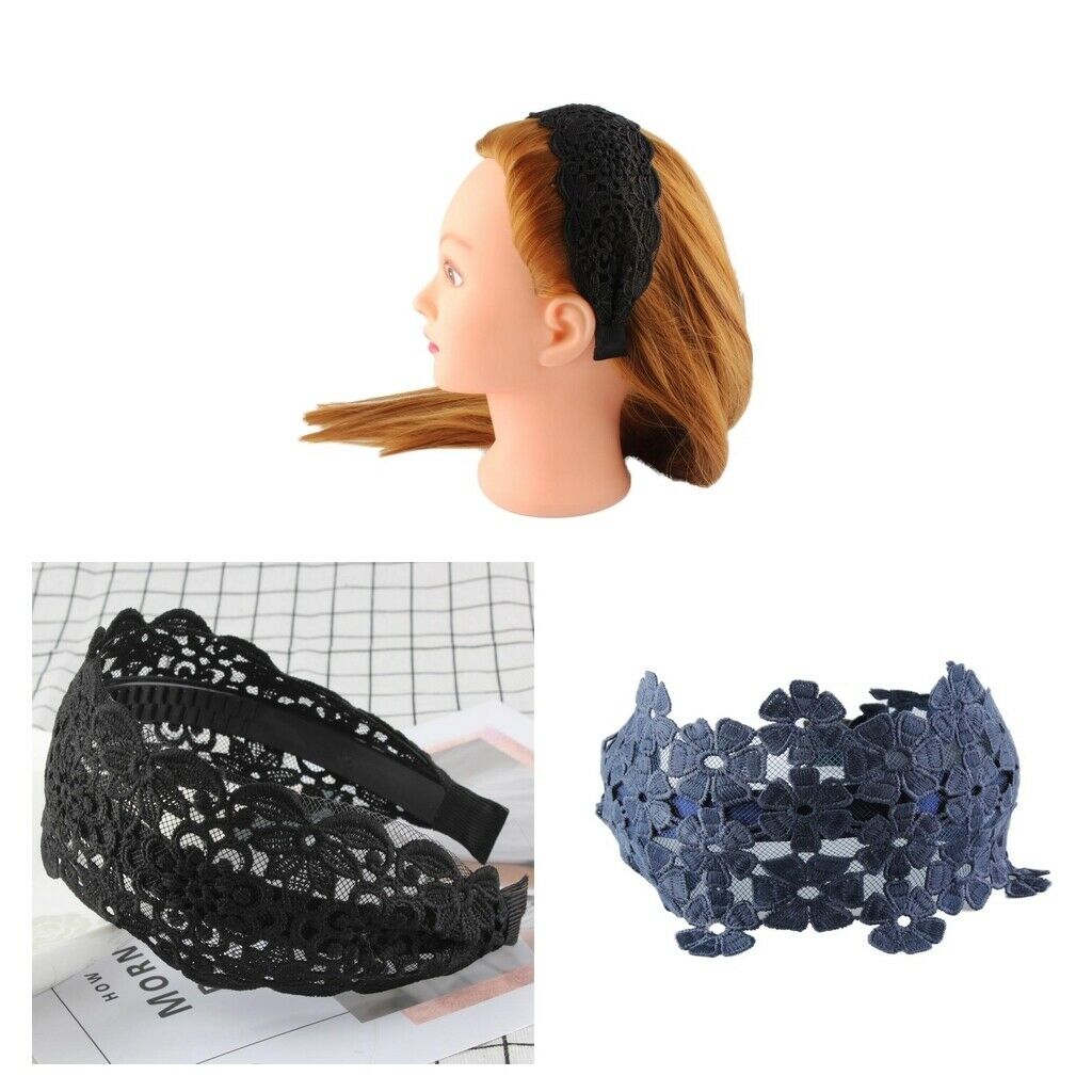 2 pieces Fashion Girl Floral Wide Headband Lace Flower Hair Hoop Head Wrap