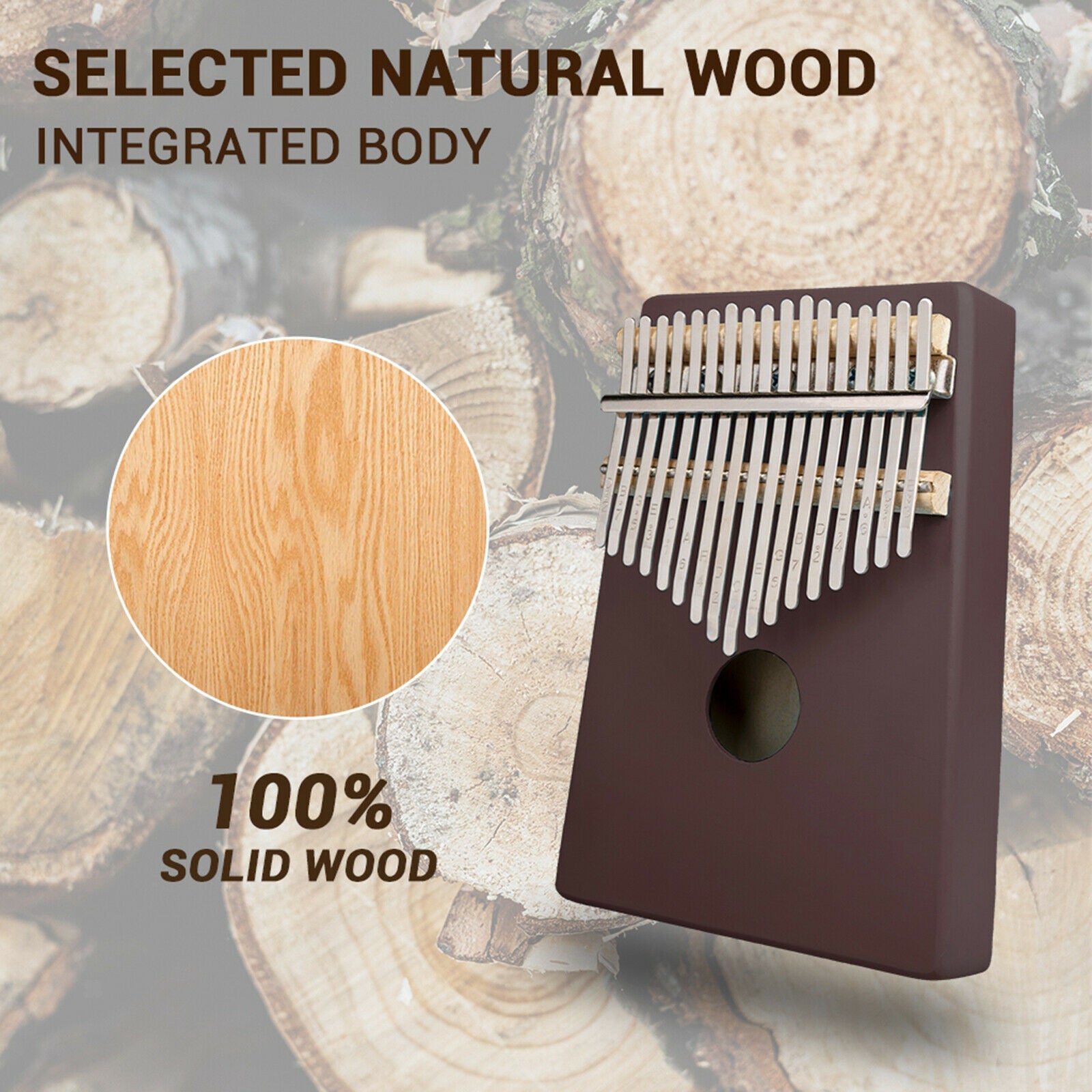17 Key Kalimba Wood Mbira Finger Thumb Piano with Tune Hammer Christmas Gift
