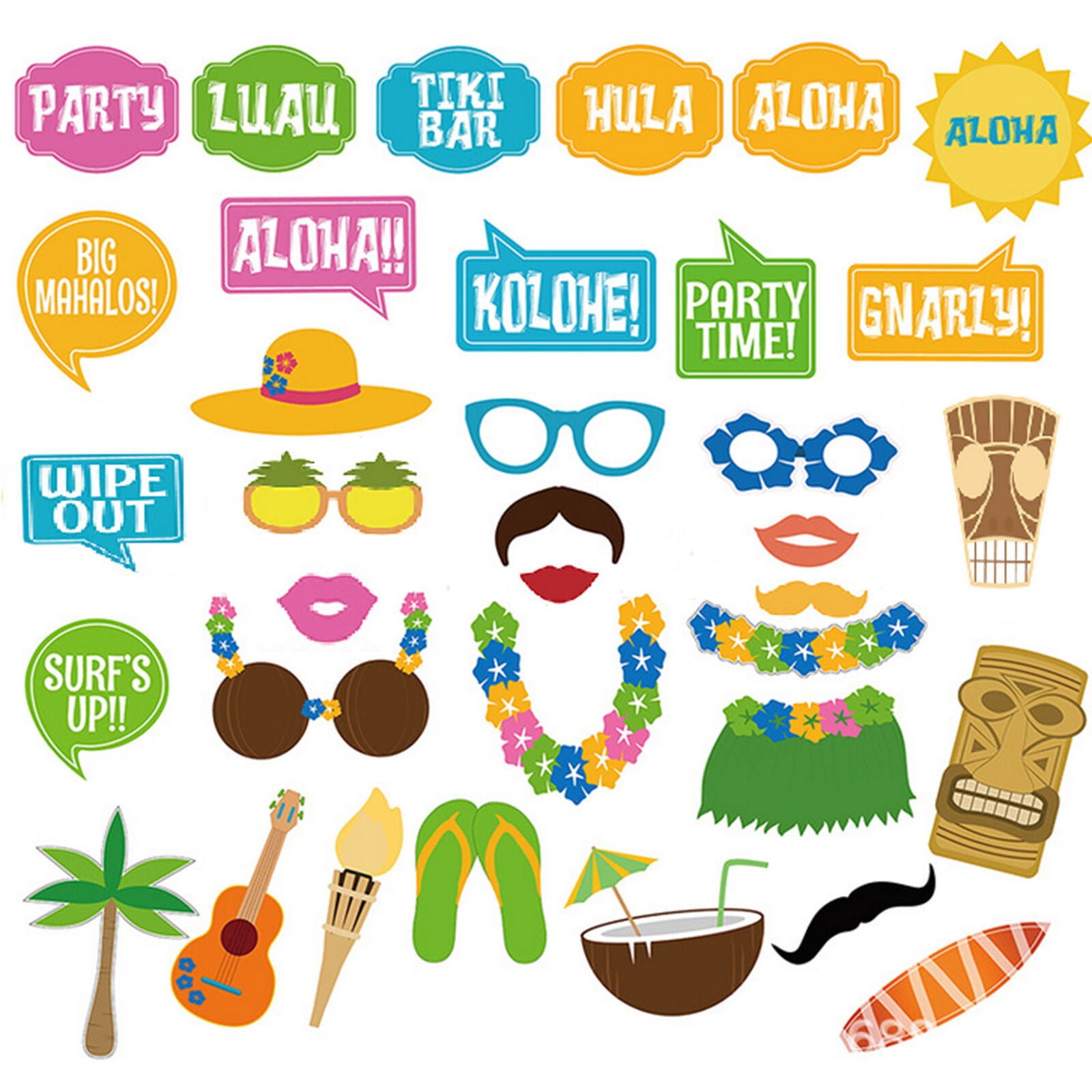 35Pcs Tropical Summer Photo Booth Props Hawaii Carnival Party Decoration Supply