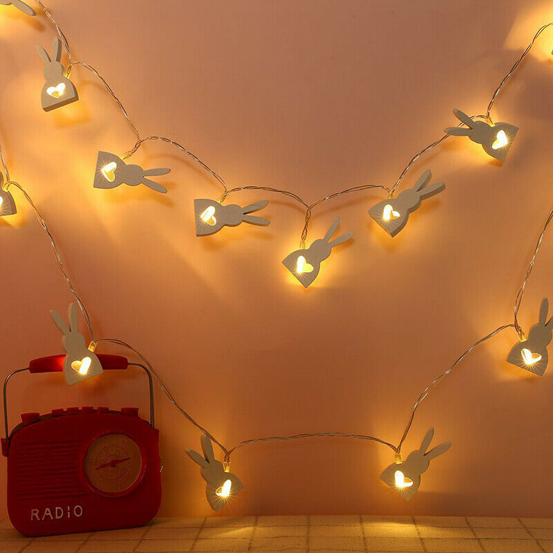 1M 10 LED Easter Party Decoration Wooden Easter Rabbit Strip Light Home D.l8