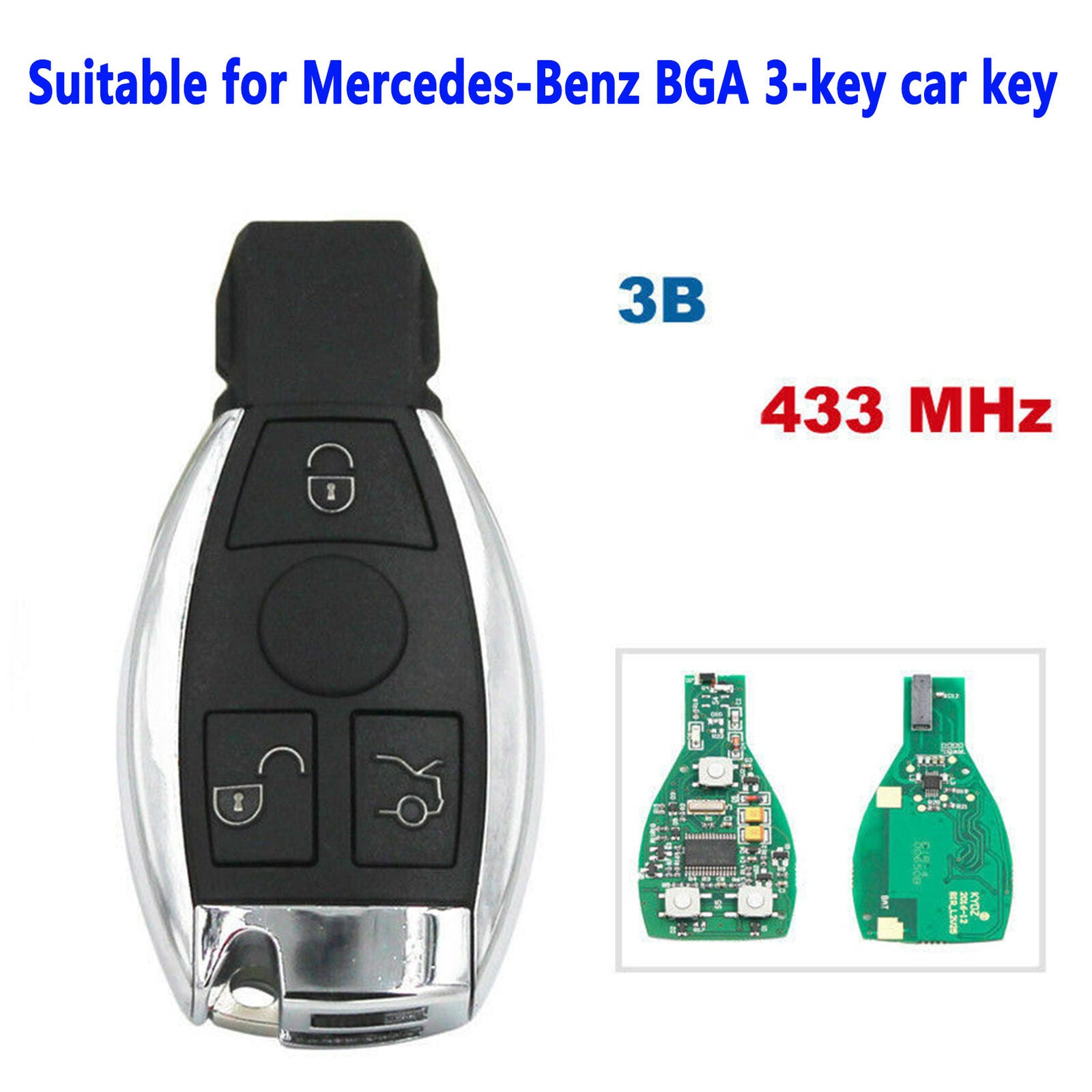 Keyless Remote Key Fob 2 Button BGA Style Chip for Mercedes-Benz 2000+ ,433Mhz