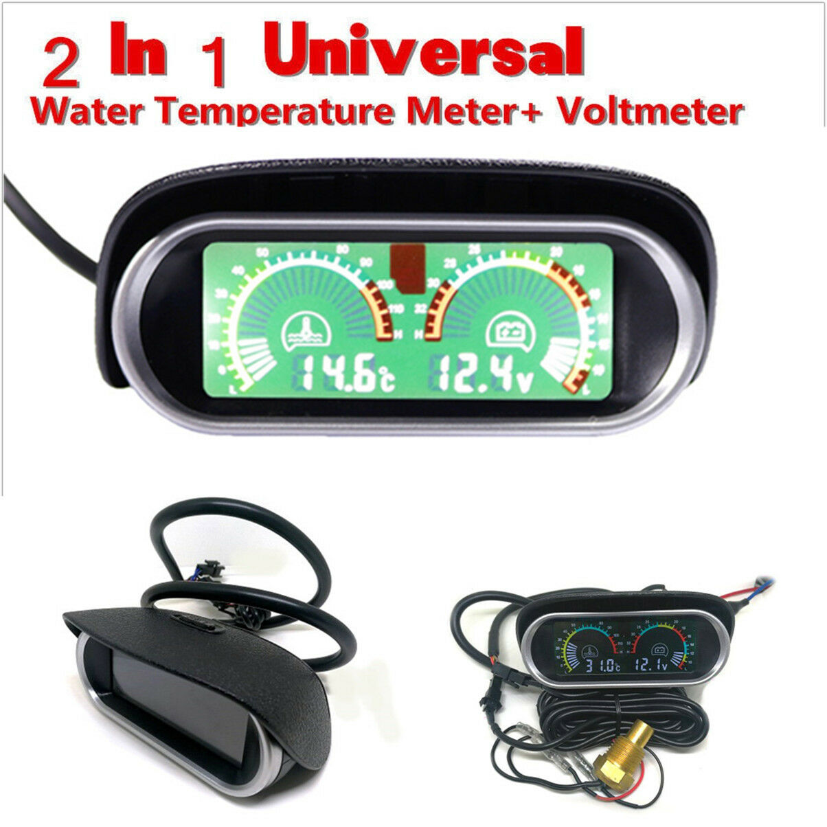 New Lcd Screen 12v24v Car Water Temperature Gauge Meter+ Voltmeter Voltage Gauge